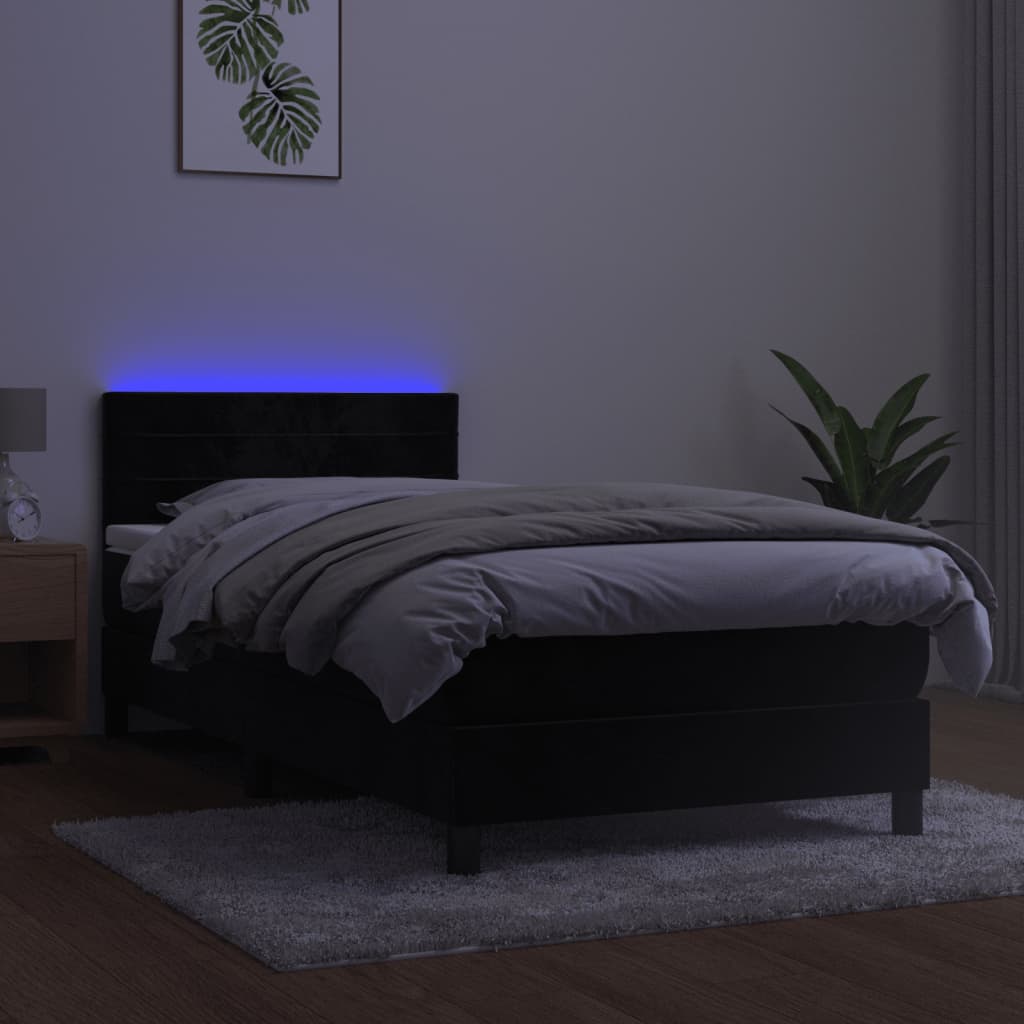 Boxspring Met Matras En Led Fluweel Zwart 100X200 Cm 100 x 200 cm Horizontale strepen