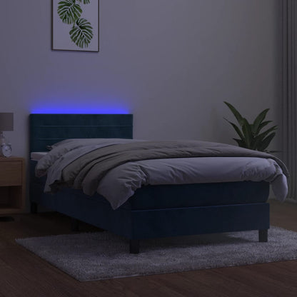 Boxspring Met Matras En Led Fluweel Donkerblauw 100 x 200 cm Horizontale strepen