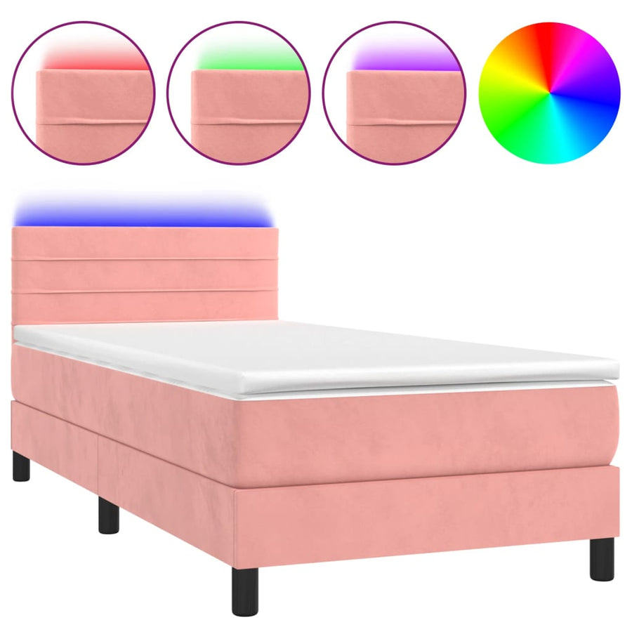 Boxspring Met Matras En Led Fluweel Roze 100X200 Cm 100 x 200 cm Horizontale strepen