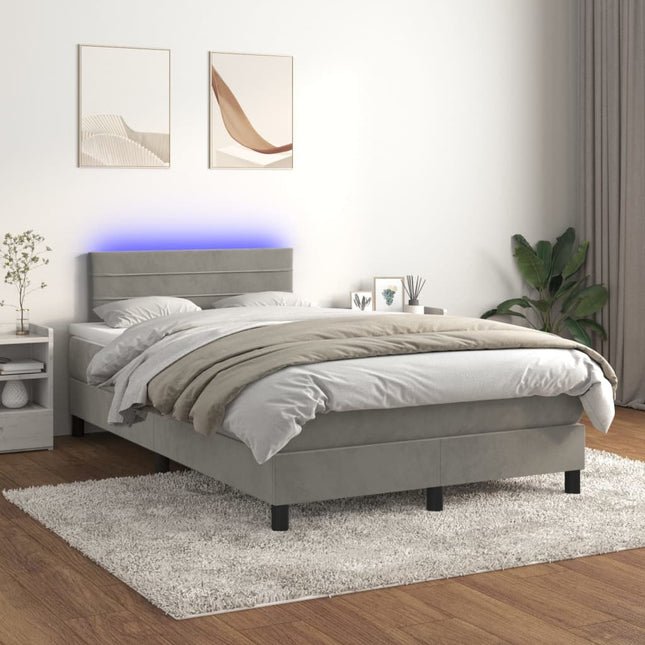 Boxspring Met Matras En Led Fluweel Lichtgrijs 120 x 200 cm Horizontale strepen