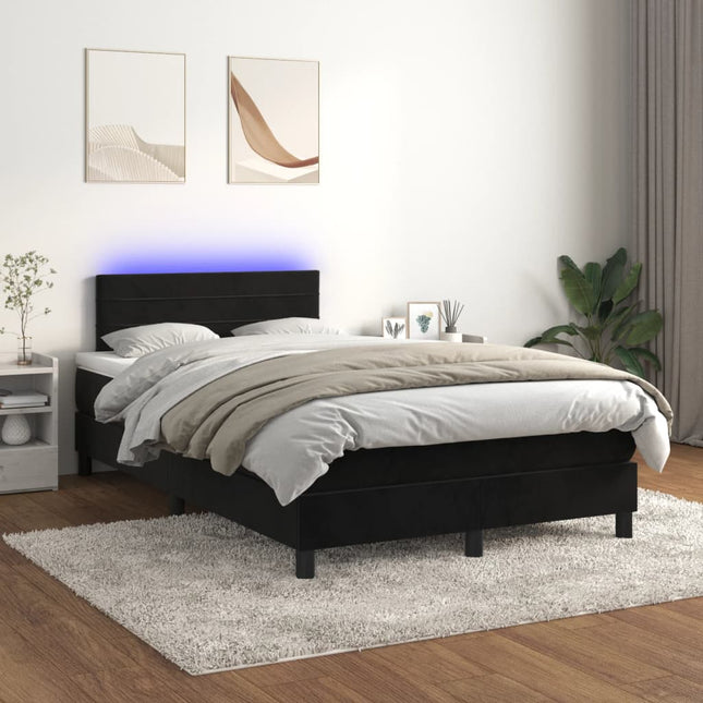 Boxspring Met Matras En Led Fluweel Zwart 120X200 Cm 120 x 200 cm Horizontale strepen