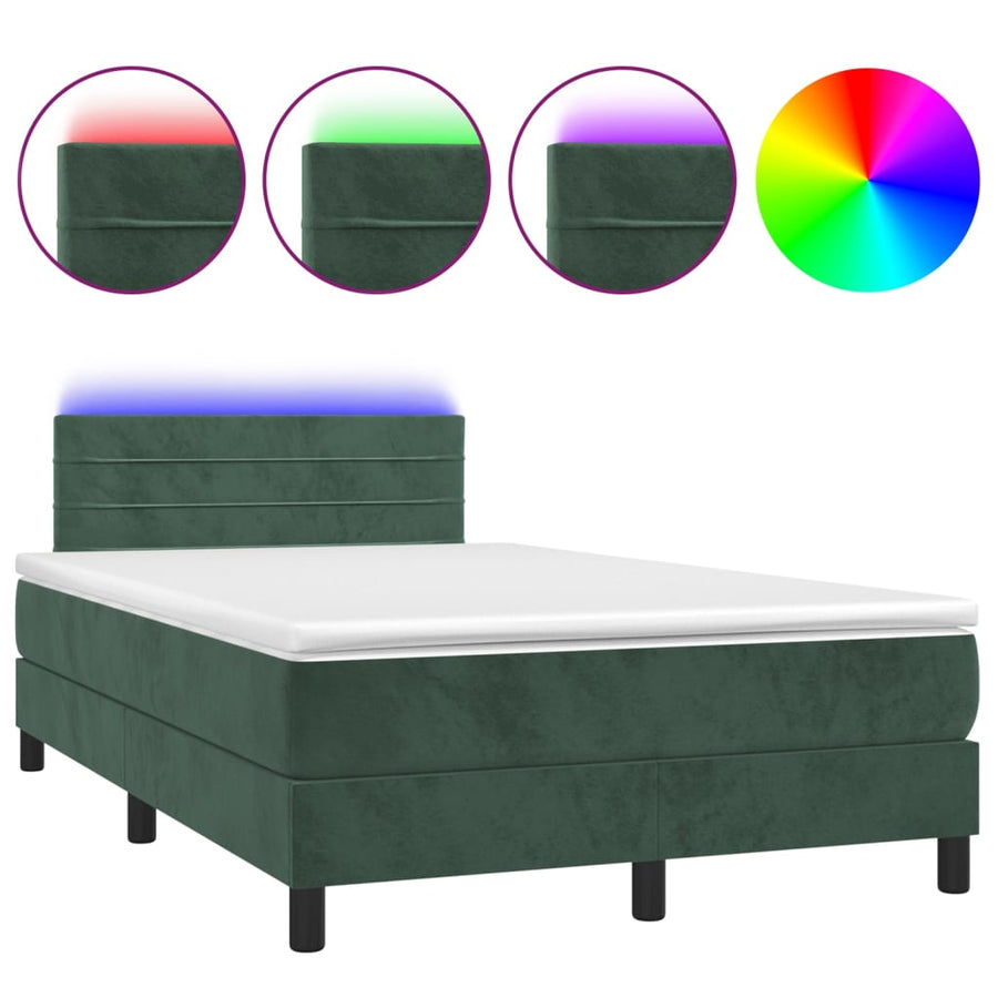 Boxspring Met Matras En Led Fluweel Donkergroen 120X200 Cm 120 x 200 cm Horizontale strepen