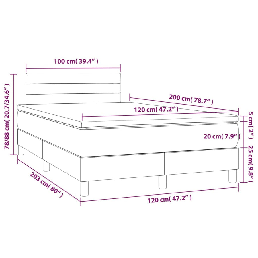 Boxspring Met Matras En Led Fluweel Donkerblauw 120 x 200 cm Horizontale strepen