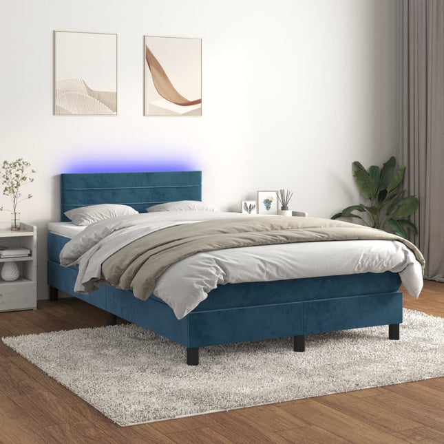 Boxspring Met Matras En Led Fluweel Donkerblauw 120 x 200 cm Horizontale strepen