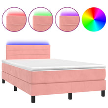Boxspring Met Matras En Led Fluweel Roze 120X200 Cm 120 x 200 cm Horizontale strepen