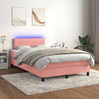 Boxspring Met Matras En Led Fluweel Roze 120X200 Cm 120 x 200 cm Horizontale strepen