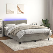 Box spring with mattress and LED velvet light gray 140x190 cm