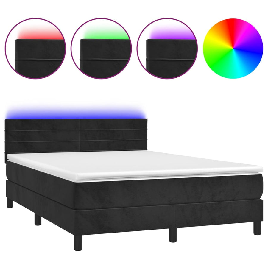 Boxspring met matras en LED fluweel zwart 140x190 cm 140 x 190 cm Horizontale strepen