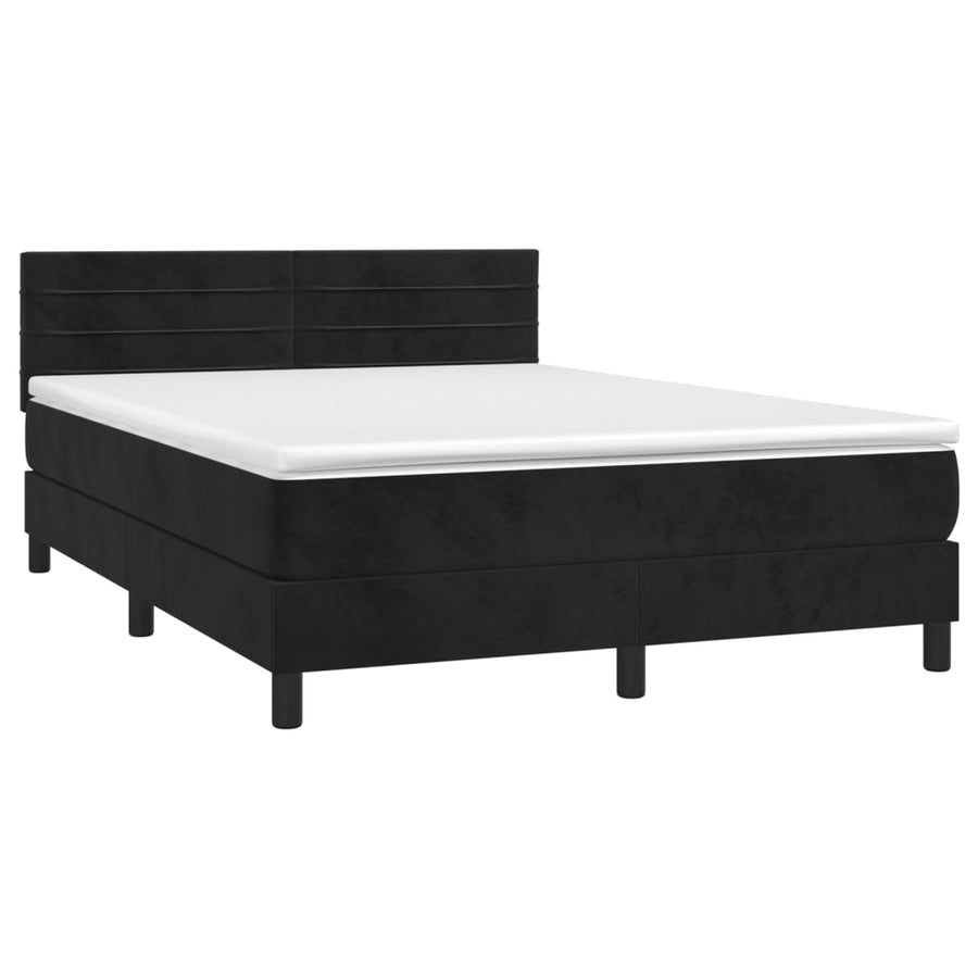Boxspring met matras en LED fluweel zwart 140x190 cm 140 x 190 cm Horizontale strepen