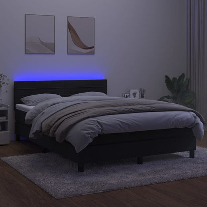 Boxspring met matras en LED fluweel zwart 140x190 cm 140 x 190 cm Horizontale strepen