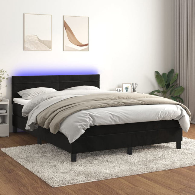 Boxspring met matras en LED fluweel zwart 140x190 cm 140 x 190 cm Horizontale strepen