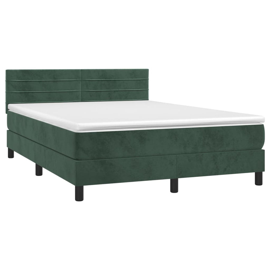 Boxspring Met Matras En Led Fluweel Donkergroen 140 x 190 cm Horizontale strepen