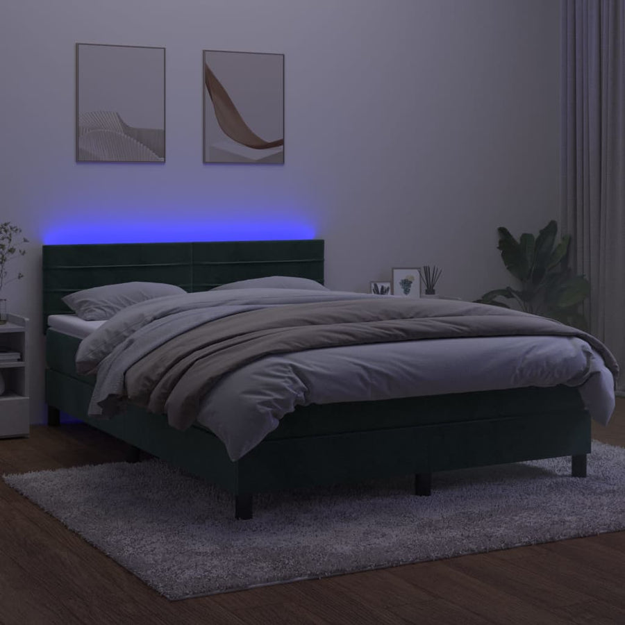 Boxspring Met Matras En Led Fluweel Donkergroen 140 x 190 cm Horizontale strepen