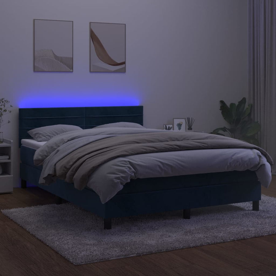 Boxspring met matras en LED fluweel donkerblauw 140x190 cm 140 x 190 cm Horizontale strepen