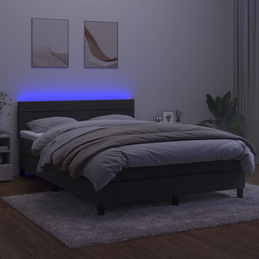 Boxspring Met Matras En Led Fluweel Donkergrijs 140 x 200 cm Horizontale strepen