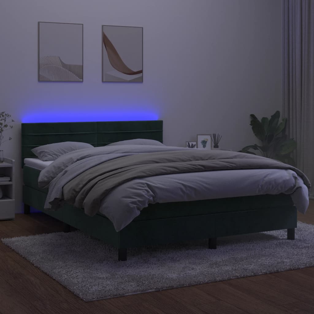 Boxspring met matras en LED fluweel donkergroen 140x200 cm 140 x 200 cm Horizontale strepen