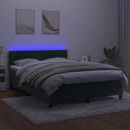 Boxspring met matras en LED fluweel donkergroen 140x200 cm 140 x 200 cm Horizontale strepen