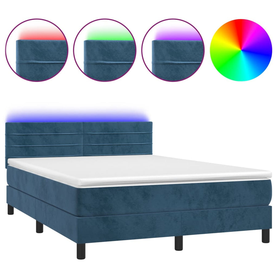 Boxspring met matras en LED fluweel donkerblauw 140x200 cm 140 x 200 cm Horizontale strepen