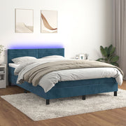 Boxspring met matras en LED 140x200 cm donkerblauw fluweel