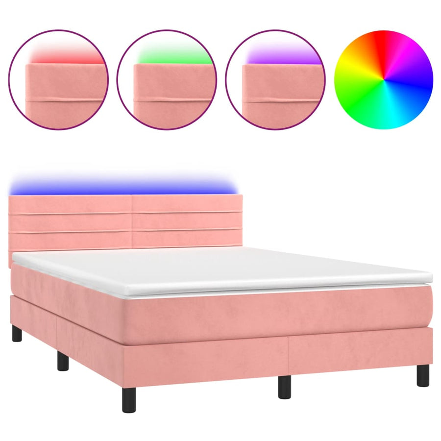Boxspring met matras en LED fluweel roze 140x200 cm 140 x 200 cm Roze