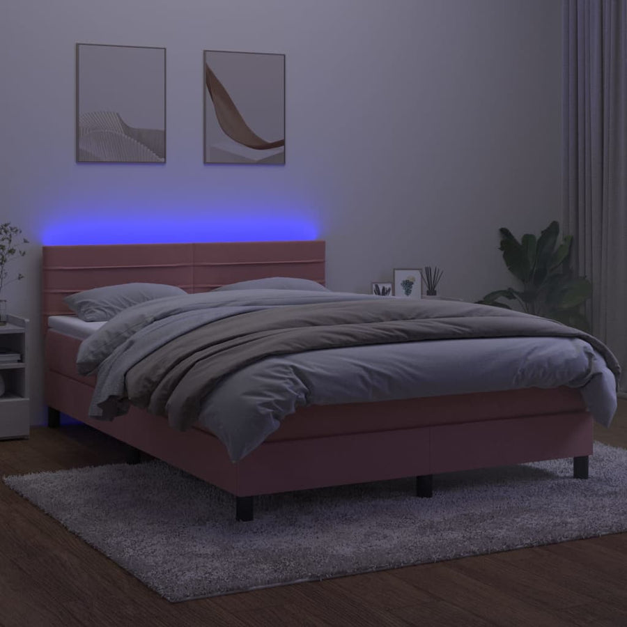 Boxspring met matras en LED fluweel roze 140x200 cm 140 x 200 cm Roze
