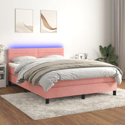 Boxspring 140x200 cm fluweel roze met matras en LED