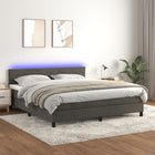 Boxspring Met Matras En Led Fluweel Donkergrijs 160 x 200 cm Horizontale strepen