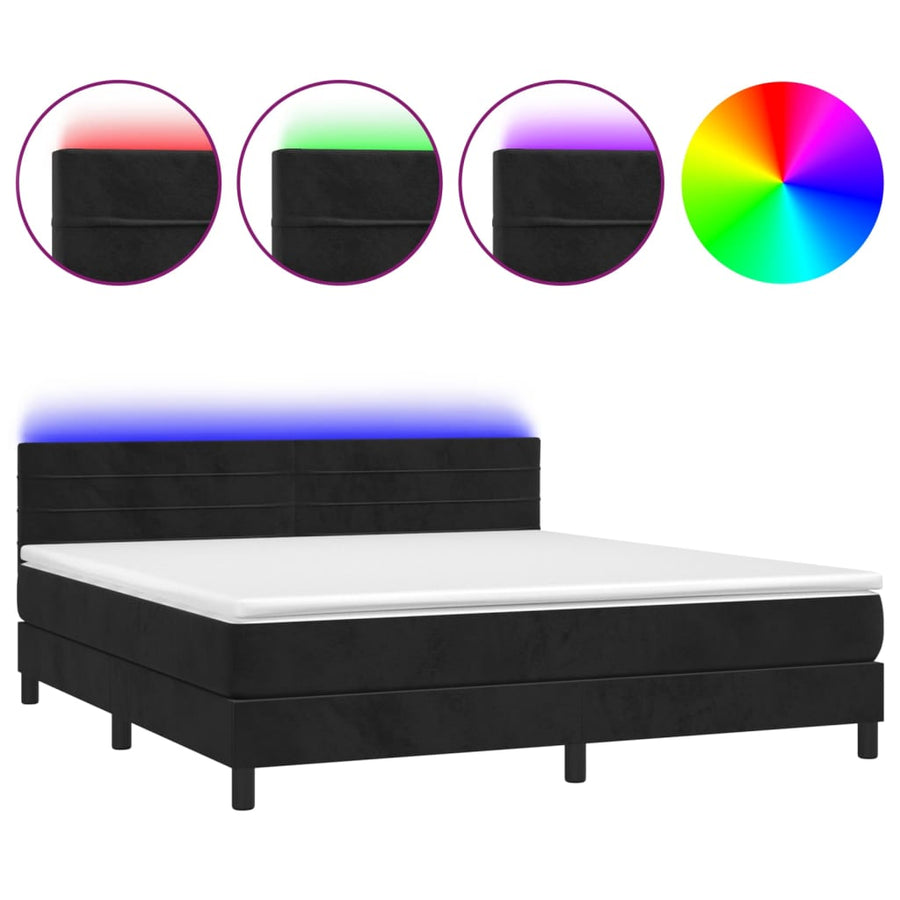 Boxspring met matras en LED fluweel zwart 160x200 cm 160 x 200 cm Zwart
