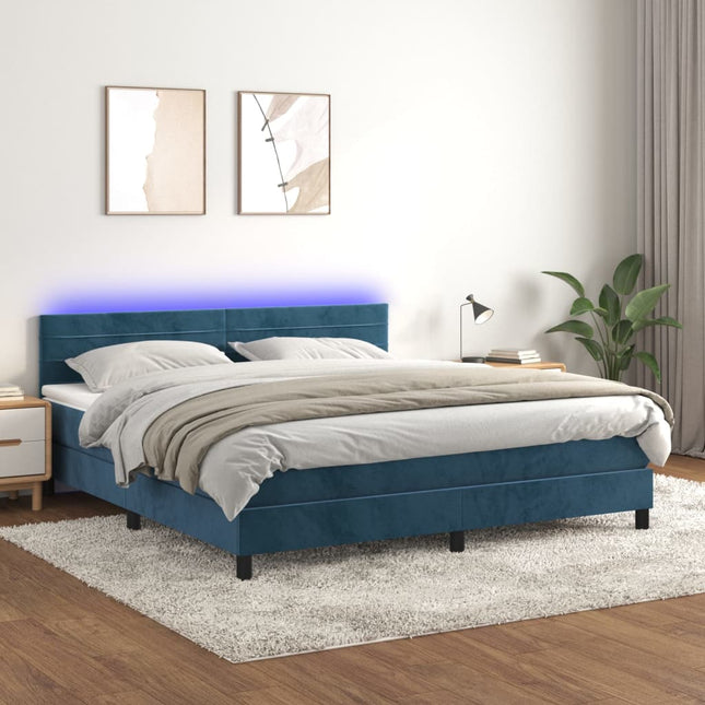 Boxspring met matras en LED fluweel donkerblauw 160x200 cm 160 x 200 cm Horizontale strepen