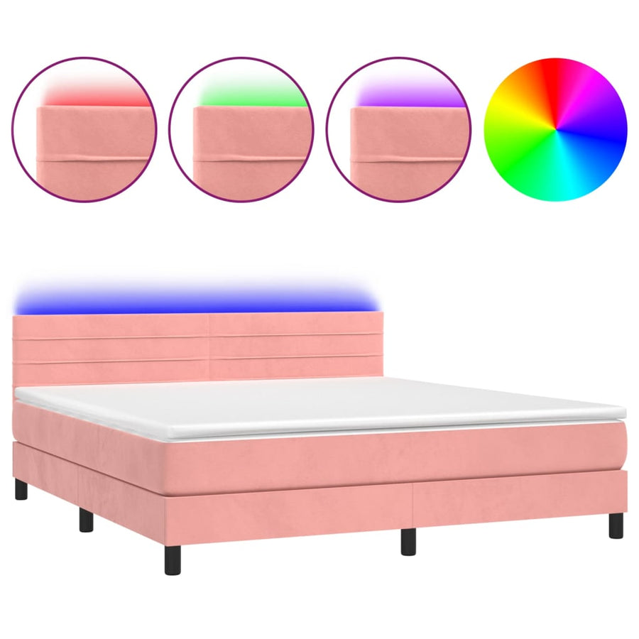 Boxspring met matras en LED fluweel roze 160x200 cm 160 x 200 cm Horizontale strepen