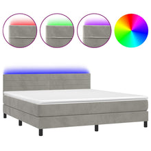 Boxspring Met Matras En Led Fluweel Lichtgrijs 180 x 200 cm Horizontale strepen