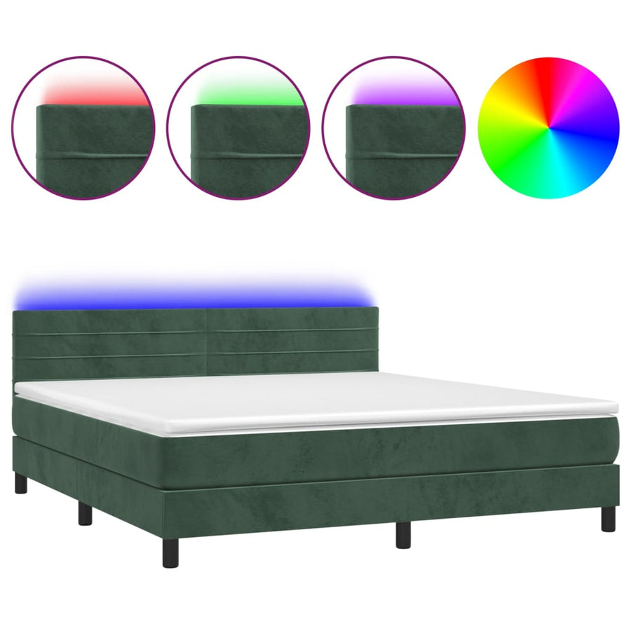 Boxspring met matras en LED fluweel donkergroen 180x200 cm 180 x 200 cm Horizontale strepen