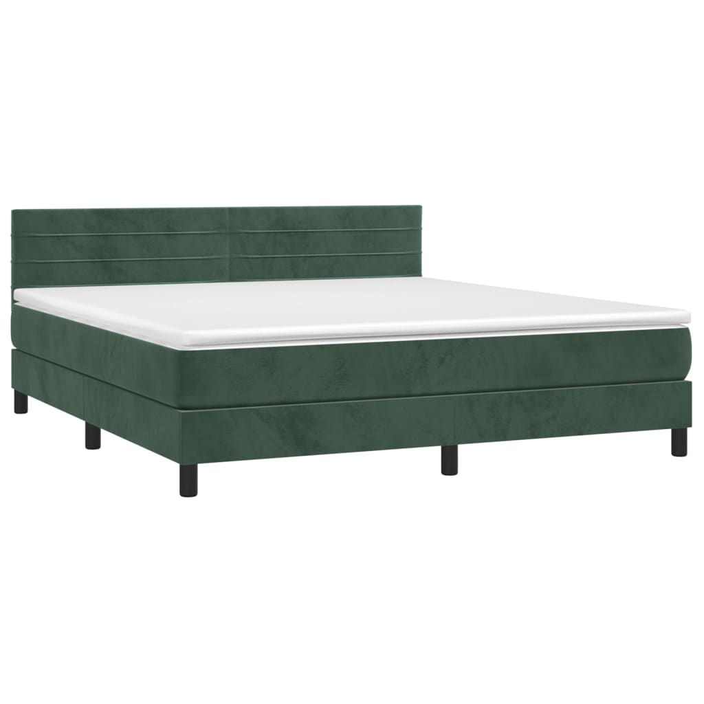 Boxspring met matras en LED fluweel donkergroen 180x200 cm 180 x 200 cm Horizontale strepen