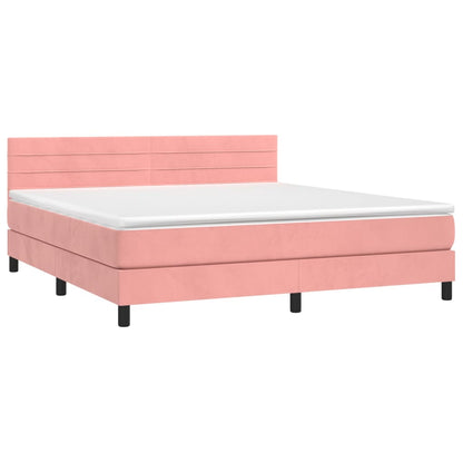 Boxspring met matras en LED fluweel roze 180x200 cm 180 x 200 cm Horizontale strepen