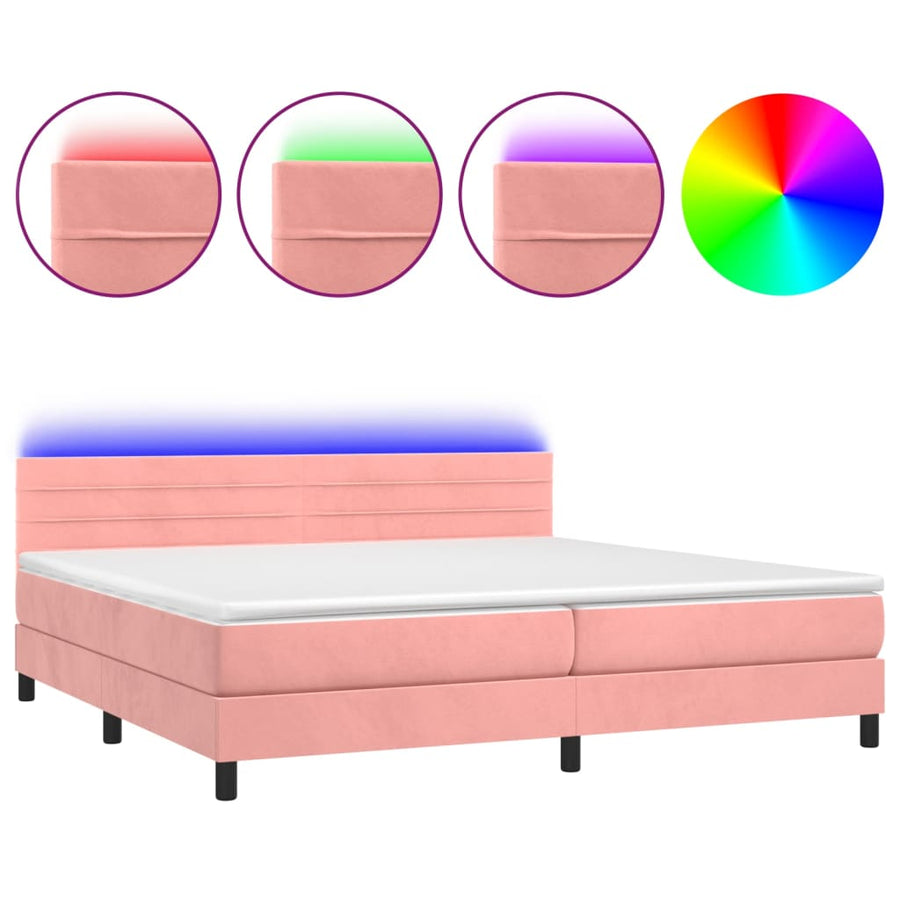 Boxspring met matras en LED fluweel roze 200x200 cm 200 x 200 cm Horizontale strepen