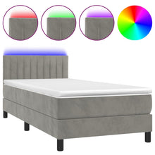 Boxspring Met Matras En Led Fluweel Lichtgrijs 80 x 200 cm Verticale strepen