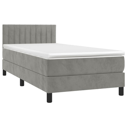 Boxspring Met Matras En Led Fluweel Lichtgrijs 80 x 200 cm Verticale strepen