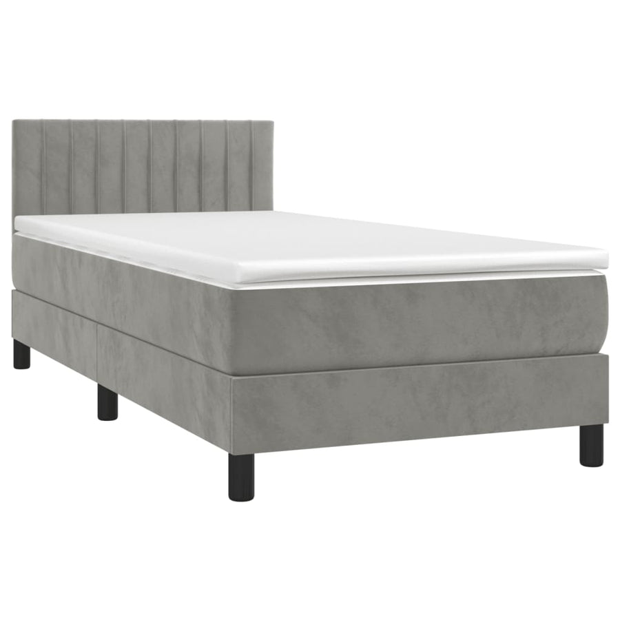 Boxspring Met Matras En Led Fluweel Lichtgrijs 80 x 200 cm Verticale strepen
