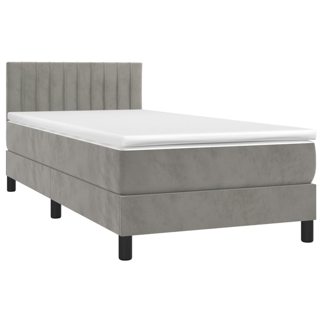 Boxspring Met Matras En Led Fluweel Lichtgrijs 90 x 190 cm Verticale strepen