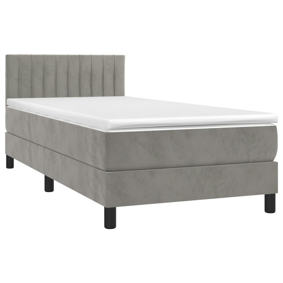 Boxspring Met Matras En Led Fluweel Lichtgrijs 90 x 190 cm Verticale strepen