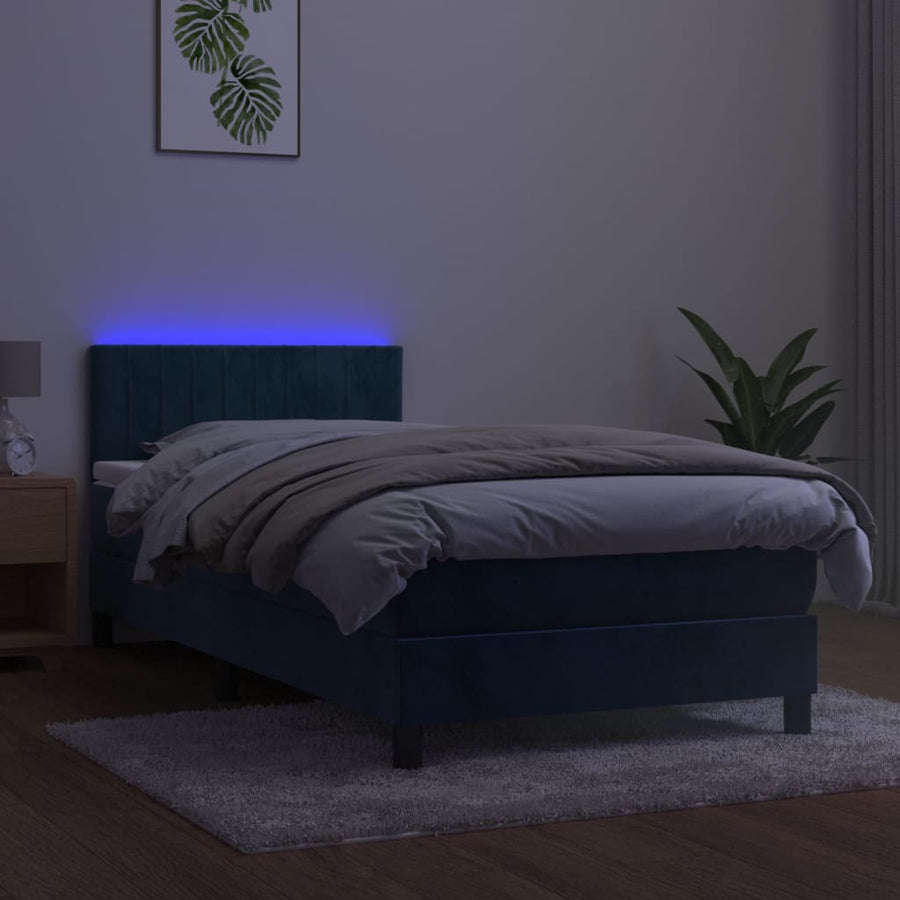 Boxspring met matras en LED fluweel donkerblauw 90x190 cm 90 x 190 cm Donkerblauw