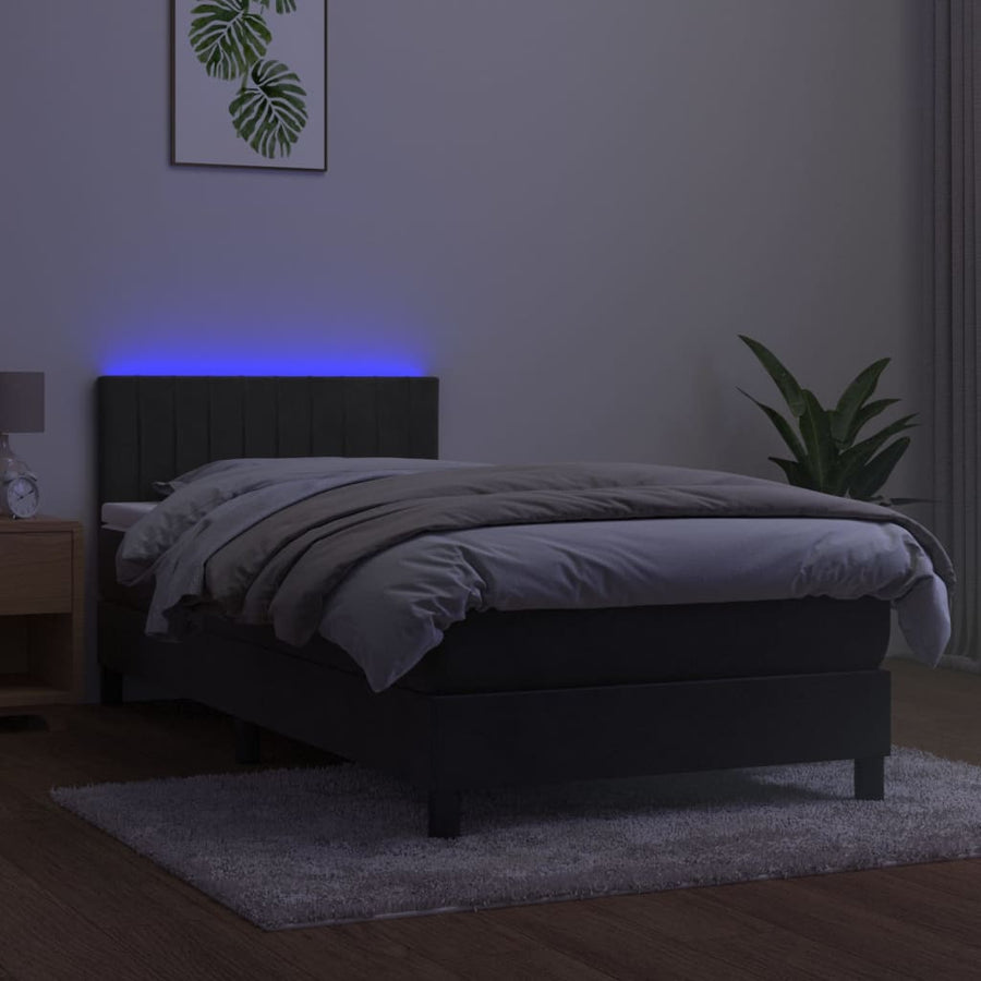 Boxspring Met Matras En Led Fluweel Donkergrijs 90 x 200 cm Verticale strepen