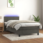 Boxspring Met Matras En Led Fluweel Donkergrijs 90 x 200 cm Verticale strepen