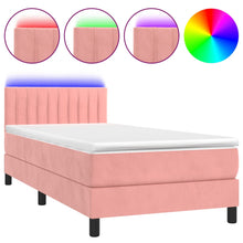 Boxspring met matras en LED fluweel roze 90x200 cm 90 x 200 cm Verticale strepen
