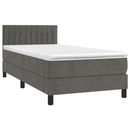 Boxspring Met Matras En Led Fluweel Donkergrijs 100 x 200 cm Verticale strepen