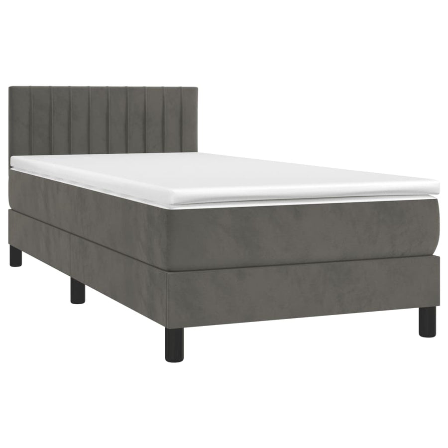 Boxspring Met Matras En Led Fluweel Donkergrijs 100 x 200 cm Verticale strepen