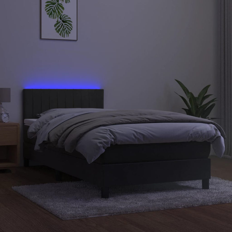 Boxspring Met Matras En Led Fluweel Donkergrijs 100 x 200 cm Verticale strepen