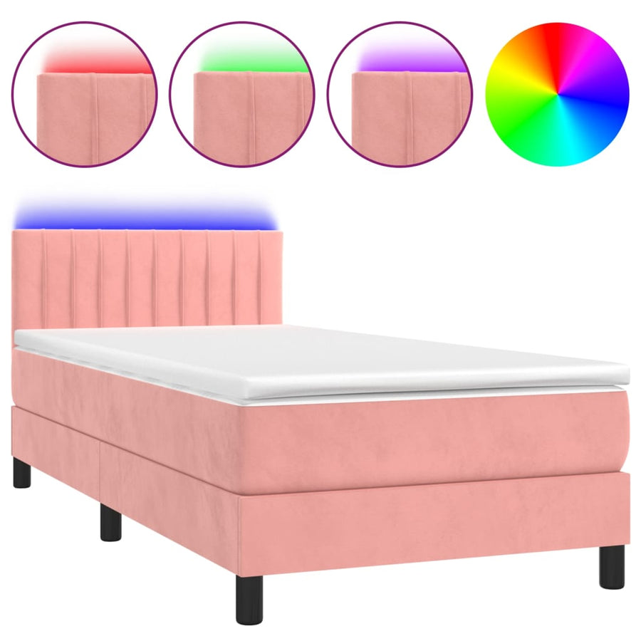 Boxspring met matras en LED fluweel roze 100x200 cm 100 x 200 cm Verticale strepen