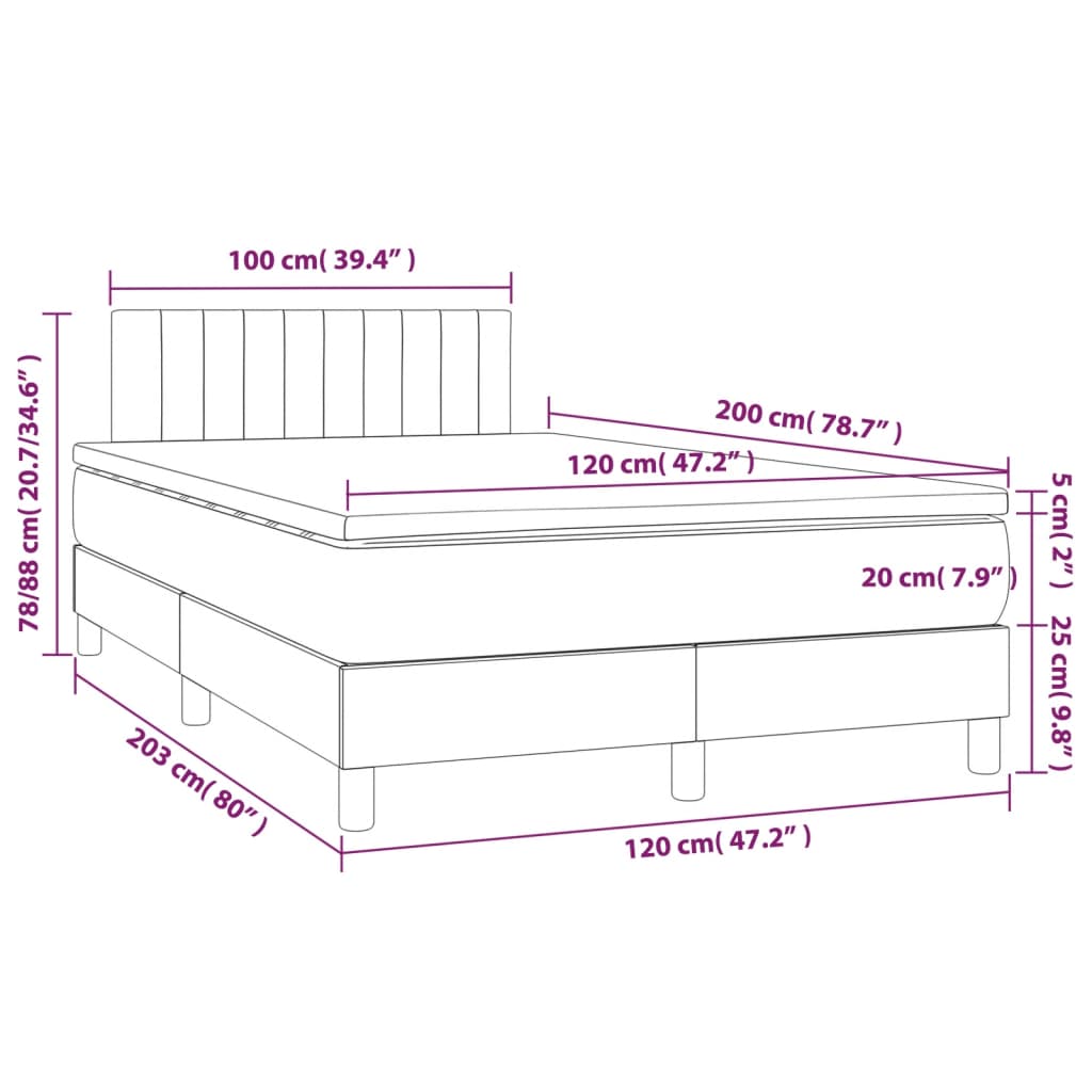 Boxspring Met Matras En Led Fluweel Lichtgrijs 120 x 200 cm Verticale strepen
