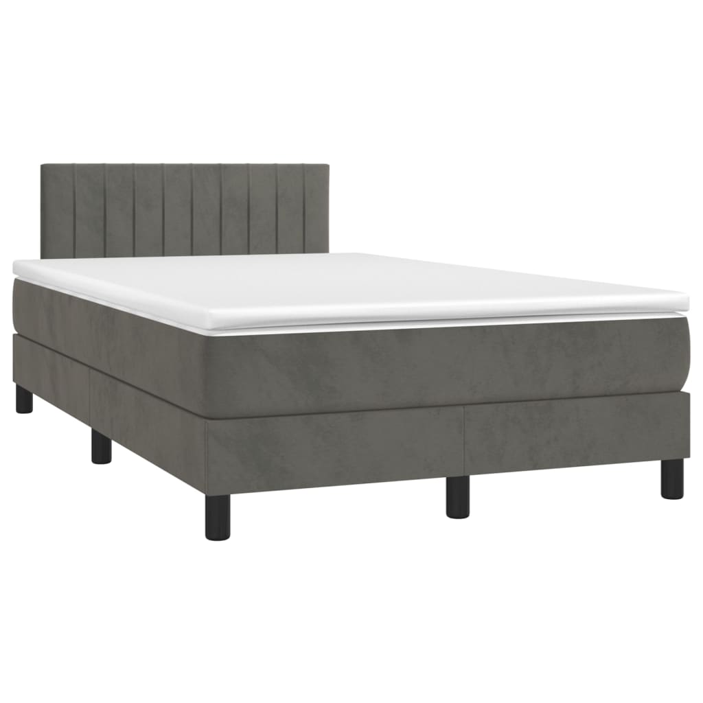 Boxspring Met Matras En Led Fluweel Donkergrijs 120 x 200 cm Verticale strepen